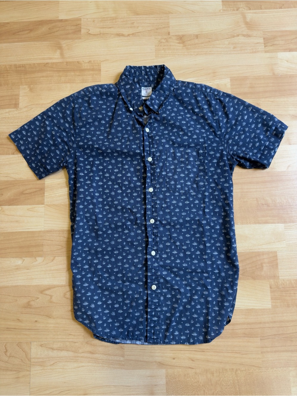 Bonobos Men's Nautical Short Sleeve Button Down Shirt - Size XS Slim (Navy Blue)